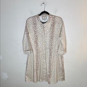 Tuckernuck Beige and White Deer Print Patterned Dress Size Medium